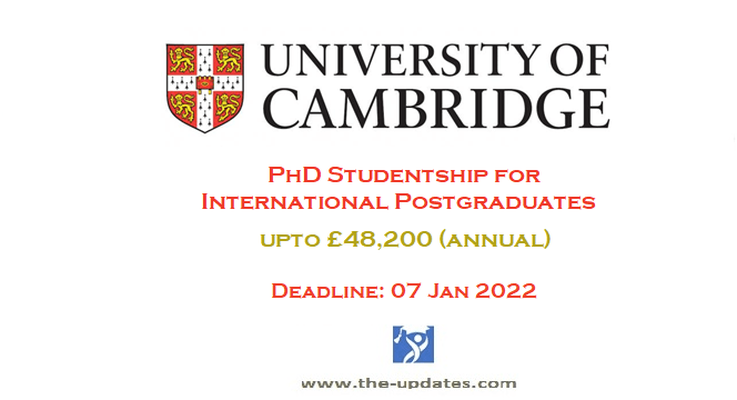 Postgraduate Studentship Competition University of Cambridge UK